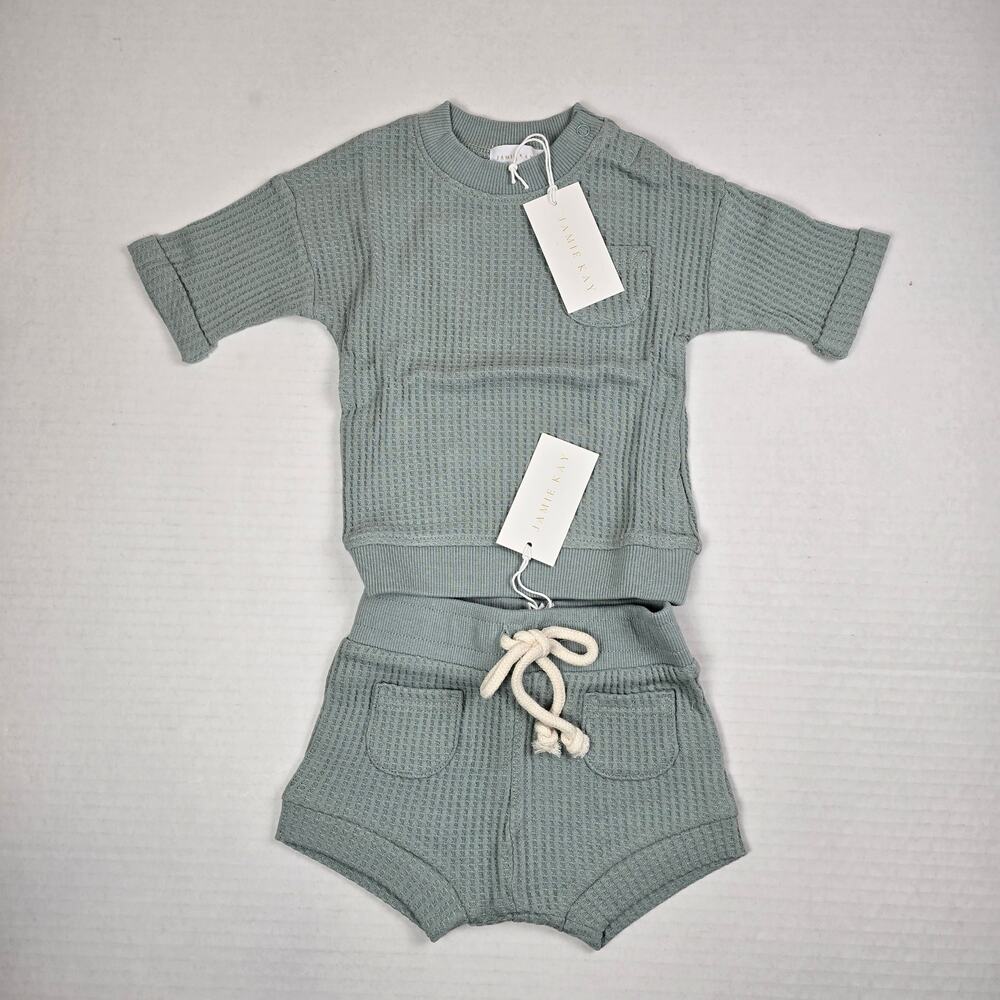 NWT Jamie Kay Organic Cotton Waffle Knit Easton Top Seb Shorts Size 6/12m Rain